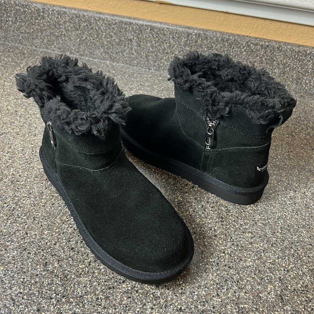 Koolaburra By Ugg Womens Sz 7 Black Suede Faux Fur Ankle Boot Casual Comfort Zip